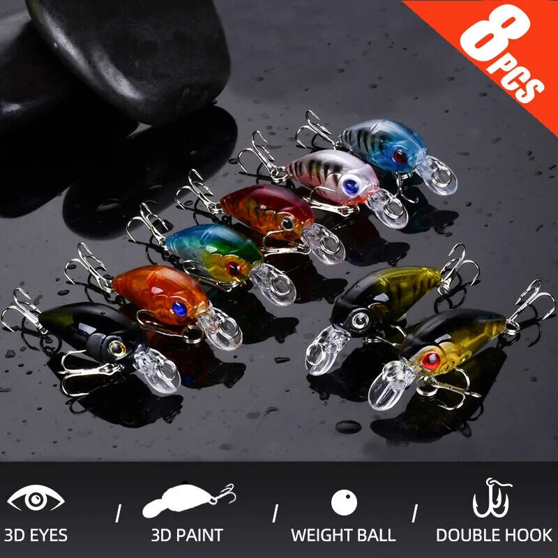 8 x MINNOW FISHING LURES SET IN CASE 4.5cm