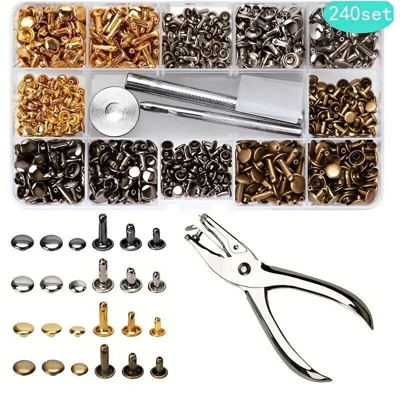 240 x METAL DOUBLE CAP RIVET STUDS & PLIERS