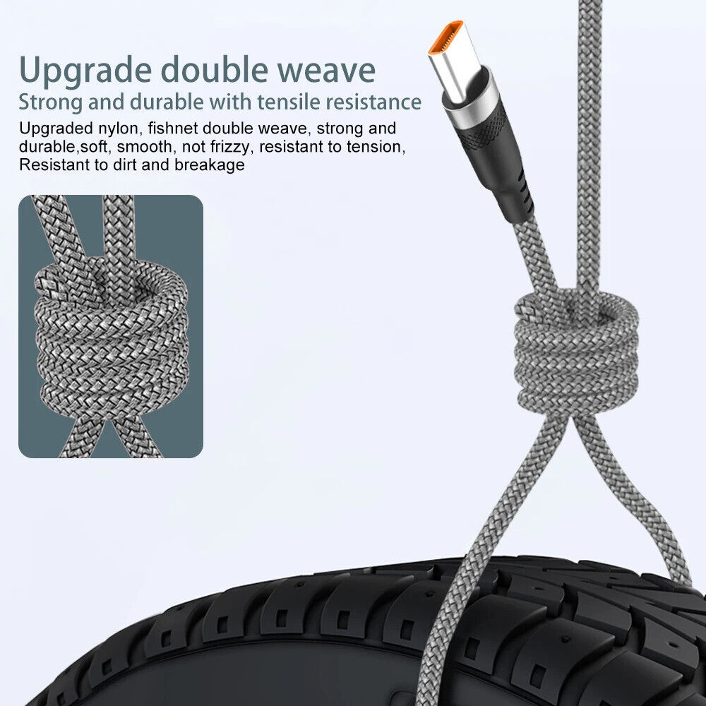 USB TYPE C FAST CHARGE CABLE 1 1.5 2 3 5 METER, BRAIDED RED & GREY
