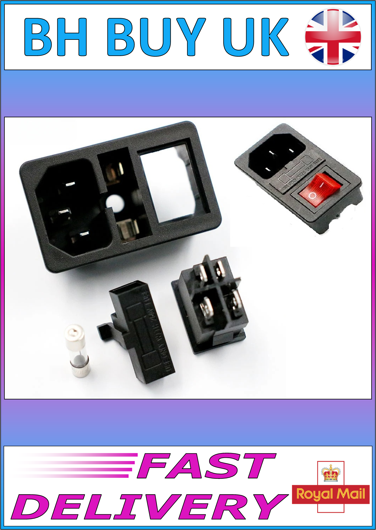 IEC320 C14 POWER SOCKET 10A FUSE ROCKER SWITCH
