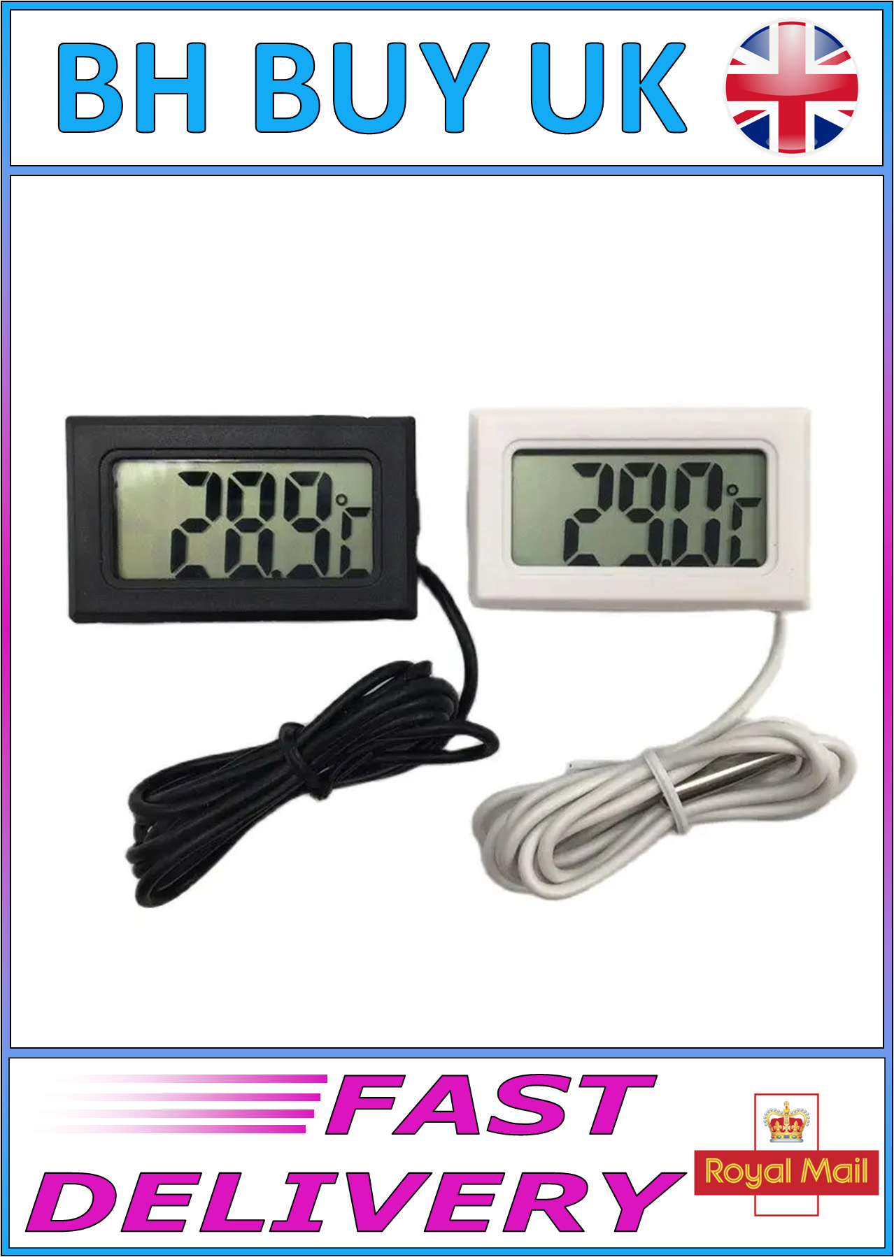 LCD RECESSED HYGROMETER WITH PROBE - BLACK or WHITE