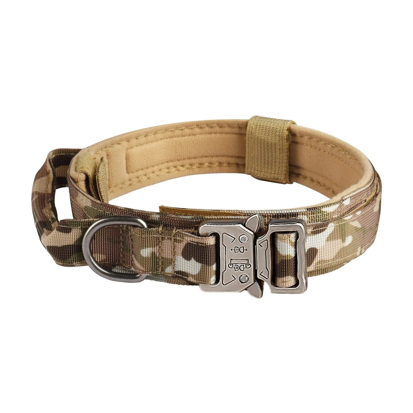 TACTICAL DOG COLLAR - BLACK GREEN KHAKI CAMO M L XL, METAL BUCKLE