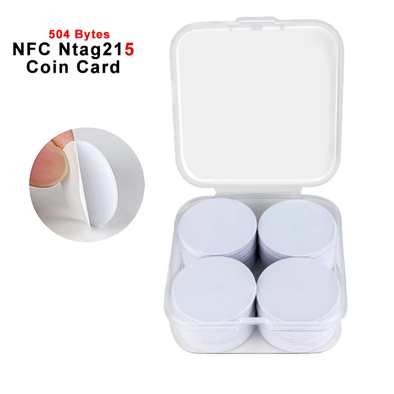 20 x 13.56MHz NTAG215 COIN CARDS - ADHESIVE BACKING NFC
