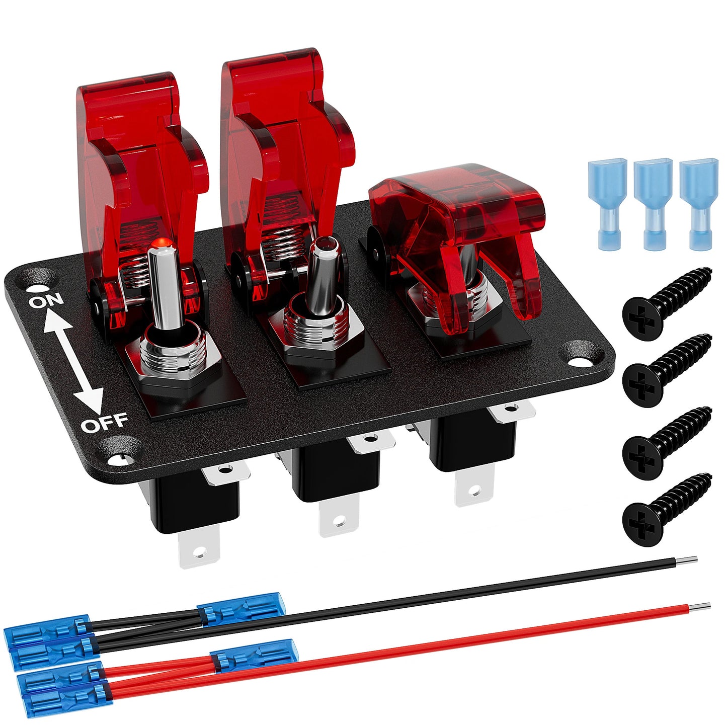 3 GANG TOGGLE SWITCH 12V WITH FLIP COVER & LED