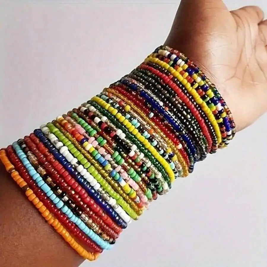 17 x COLOURFUL BOHO BEADED BRACELET SET – ELASTIC STACKABLE STRETCH BRACELETS 01