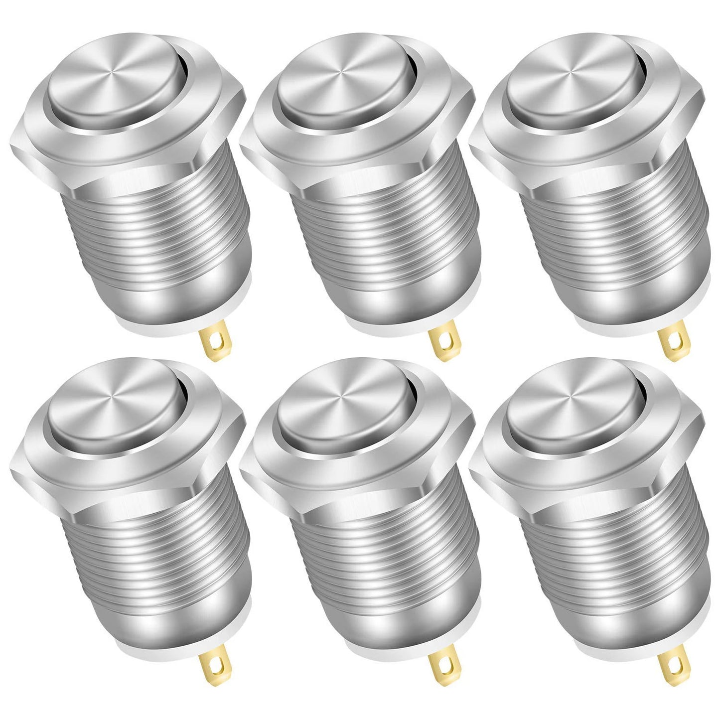 6 x STAINLESS STEEL MOMENTARY PUSH SWITCH 12mm