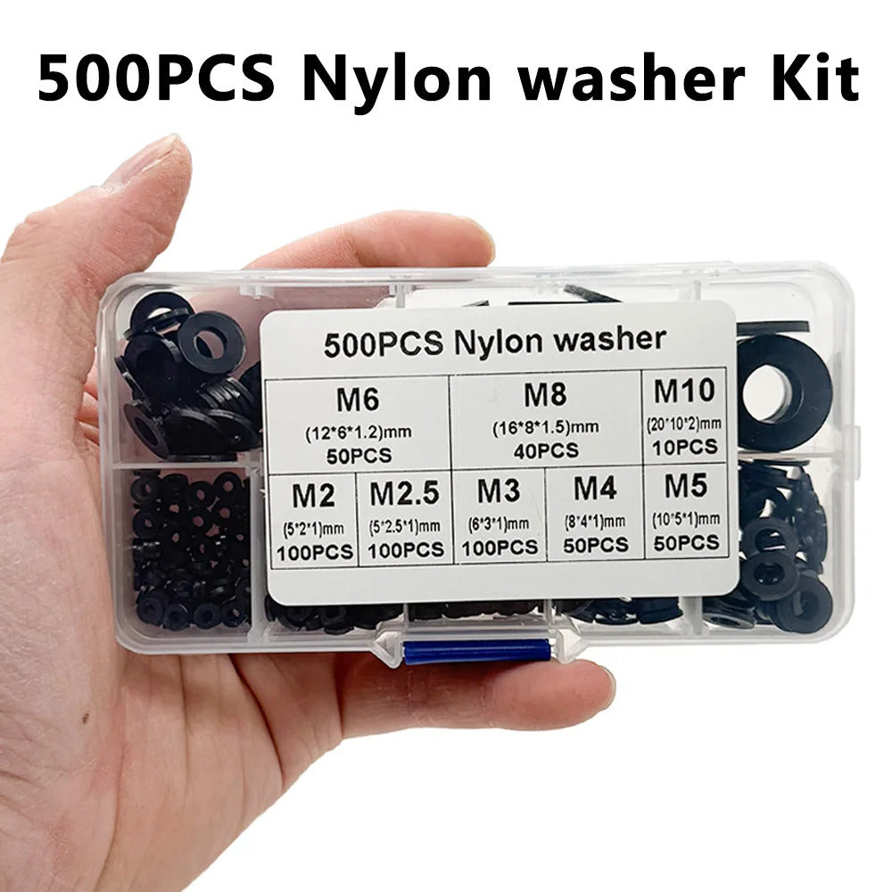 500 x BLACK NYLON WASHER M2 M2.5 M3 M4 M5 M6 M8 M10