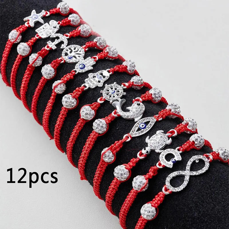 12 x MIXED EVIL EYE RED STRING BRACELETS – LUCK & PROTECTION CHARM 06