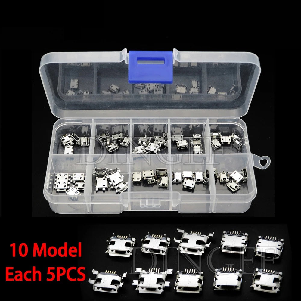 50 x MICRO USB FEMALE CONNECTORS 10 TYPES