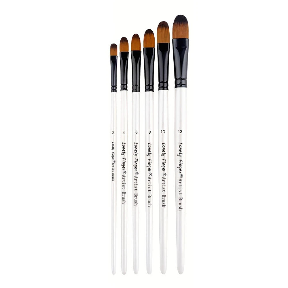 6 x PRO PAINT BRUSH SET - FLAT ROUND ANGLED FILBERT