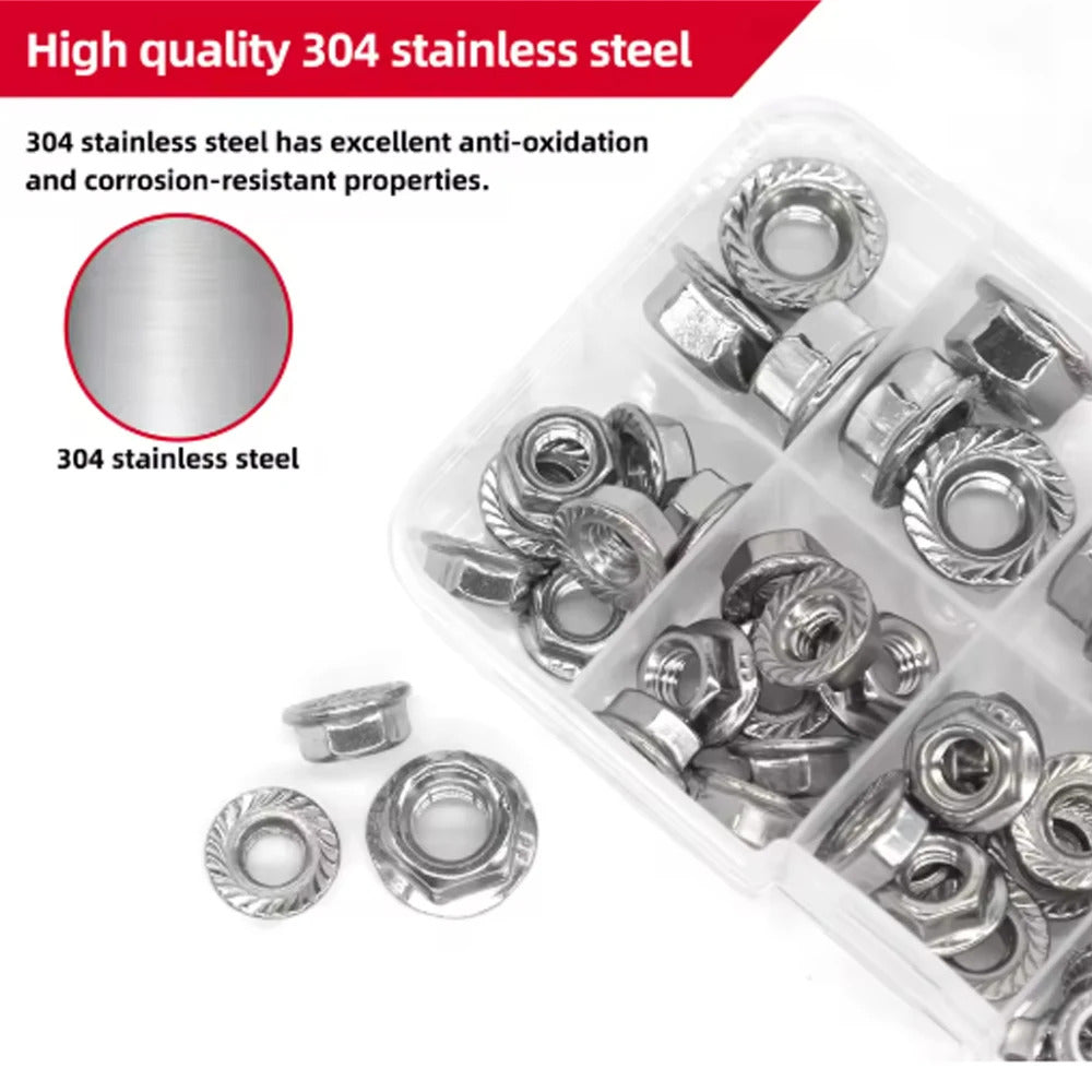110 x STAINLESS STEEL M3 - M8 HEX FLANGE NUTS