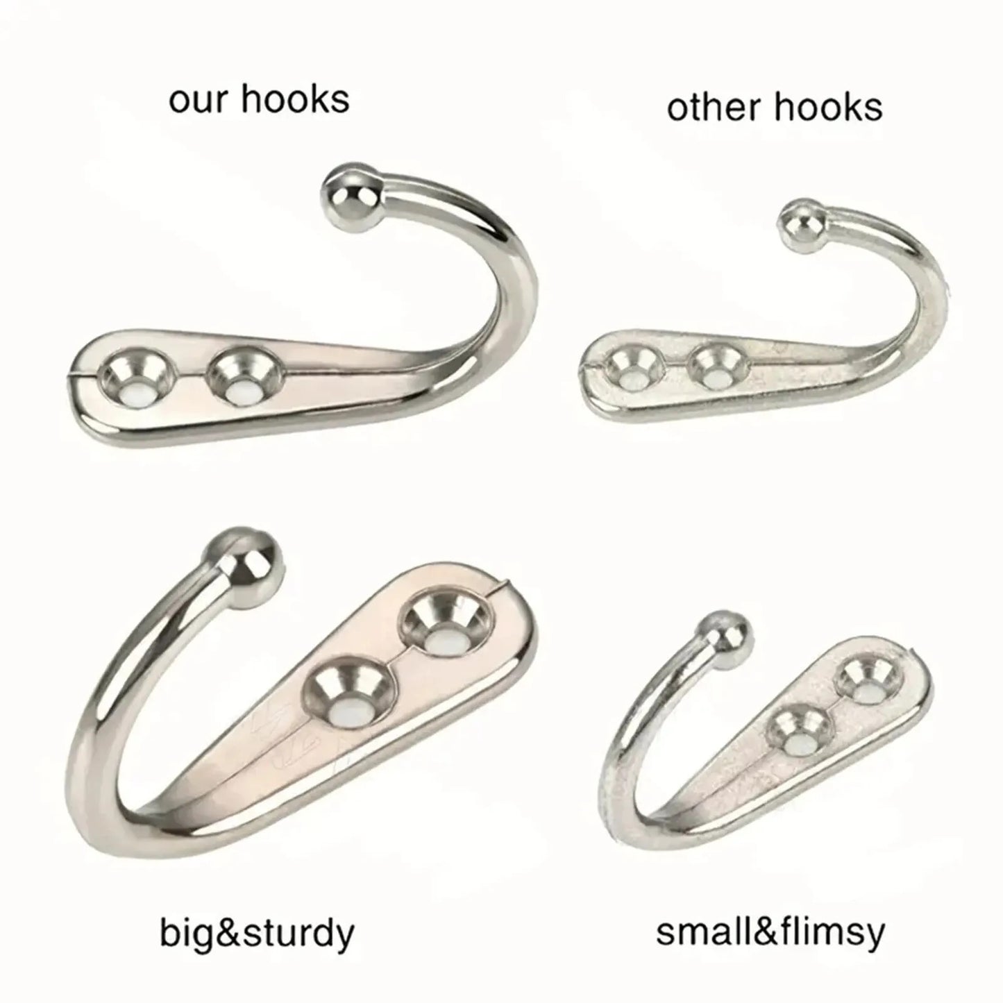 10 x WALL HOOKS WITH SCREWS - CHROME or BLACK