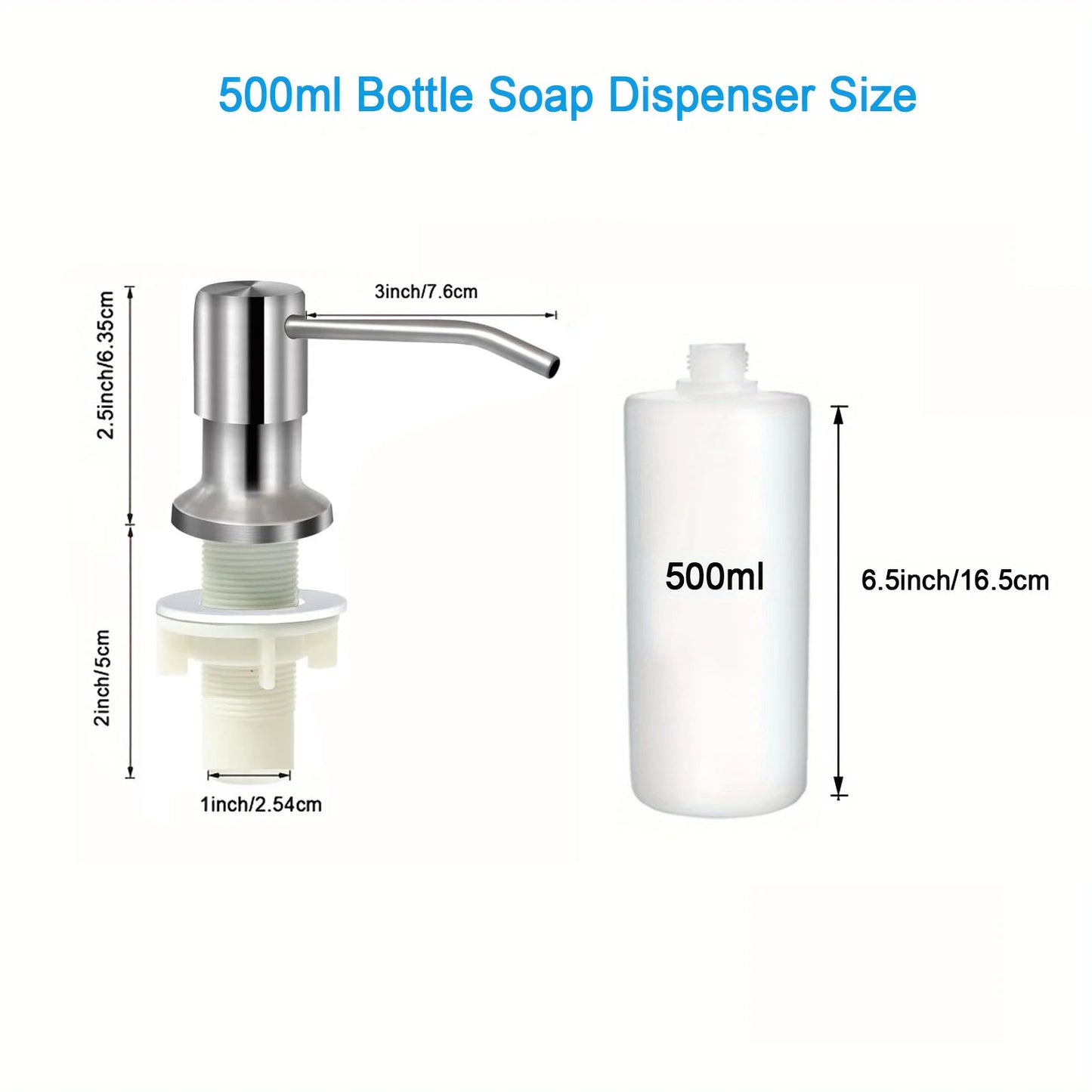 KITCHEN SINK INTEGRATED SOAP DISPENSER 500ML BOTTLE STAINLESS STEEL