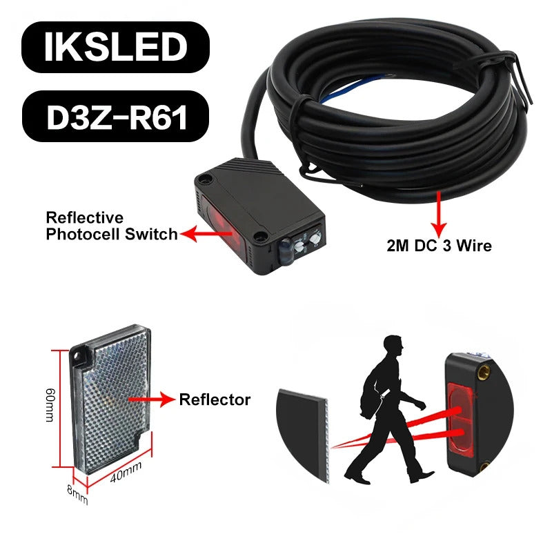 E3Z-R61 PHOTOELECTRIC SENSOR NPN 2M INFRARED RETRO REFLECTIVE PROXIMITY SWITCH IP67