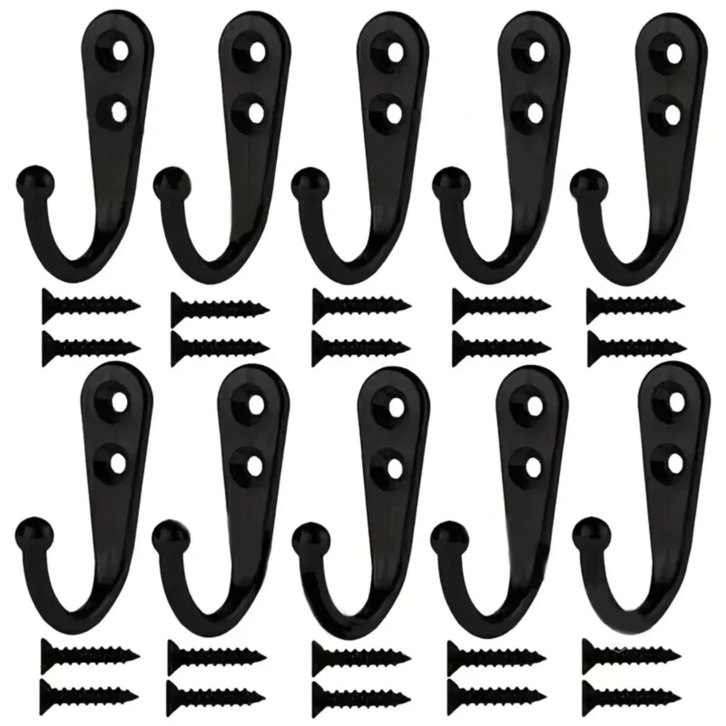10 x WALL HOOKS WITH SCREWS - CHROME or BLACK