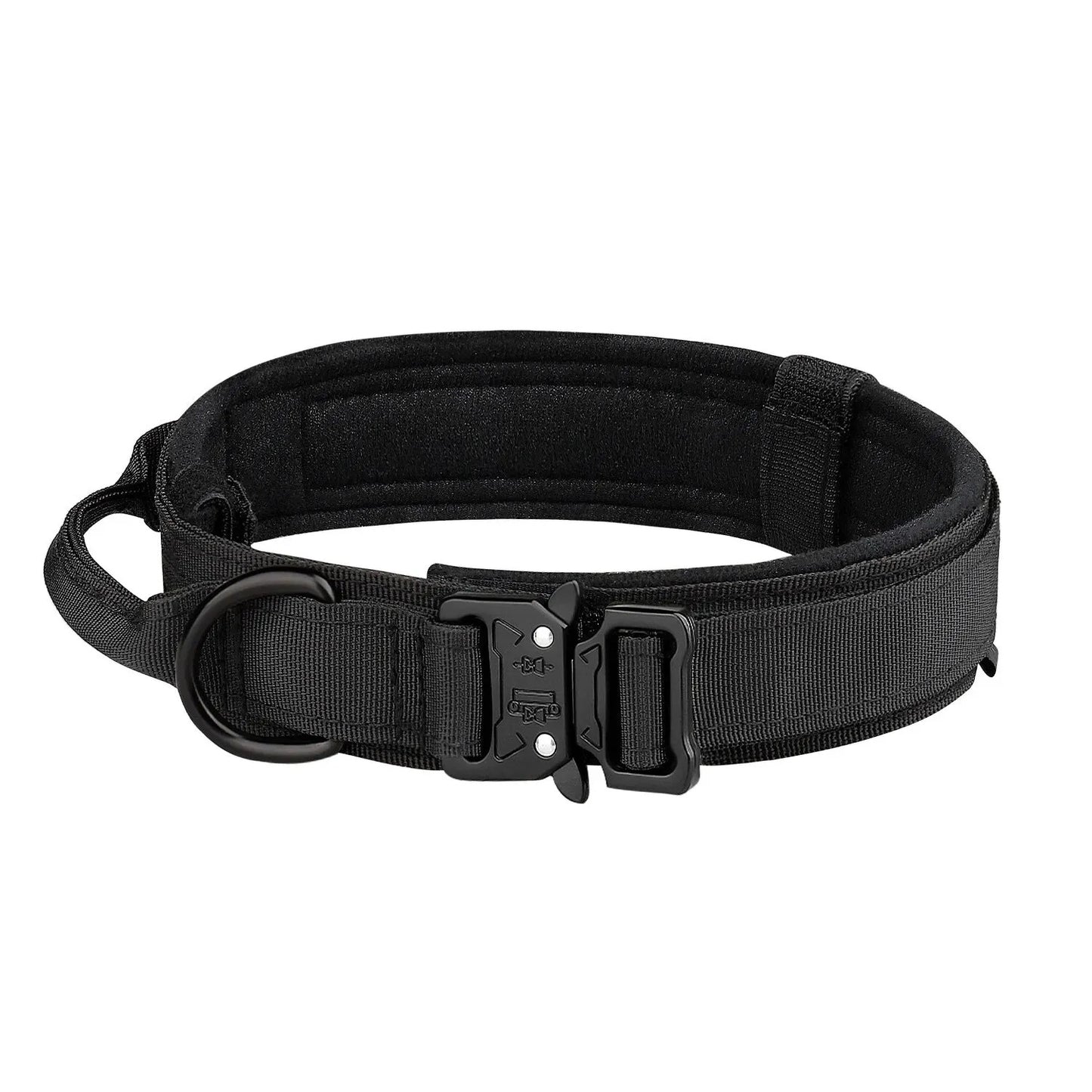 TACTICAL DOG COLLAR - BLACK GREEN KHAKI CAMO M L XL, METAL BUCKLE