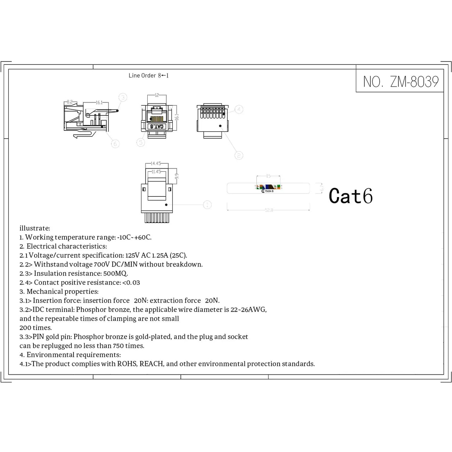 6 x CAT6 TOOL-LESS RJ45 KEYSTONE JACK
