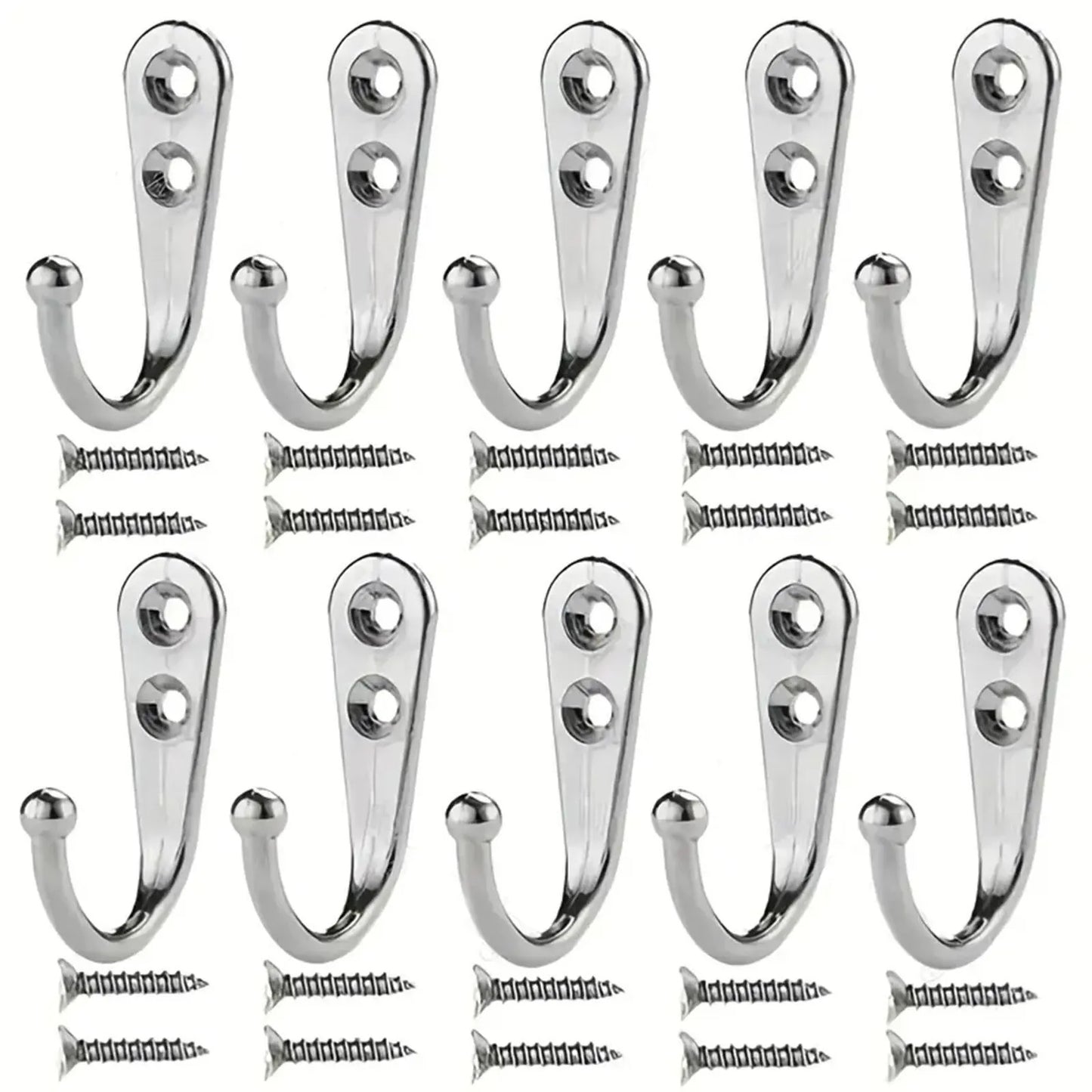 10 x WALL HOOKS WITH SCREWS - CHROME or BLACK
