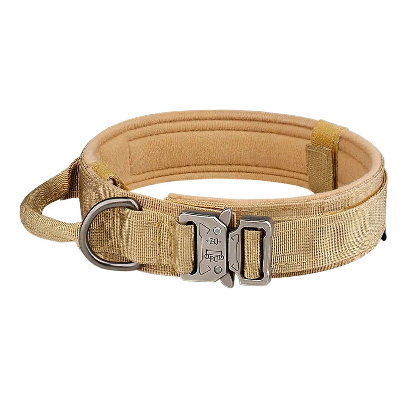 TACTICAL DOG COLLAR - BLACK GREEN KHAKI CAMO M L XL, METAL BUCKLE