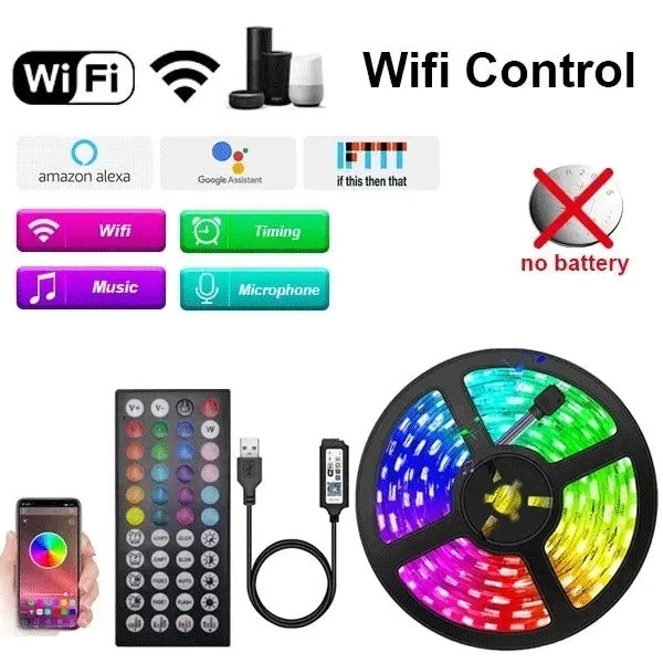 10M USB 5050 RGB LED LIGHT STRIP WITH REMOTE & WIFI CONTROL