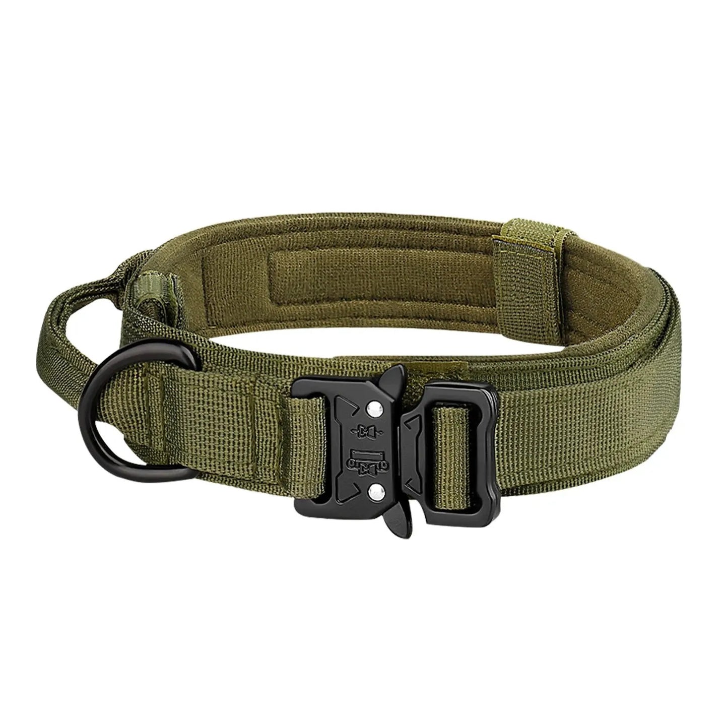 TACTICAL DOG COLLAR - BLACK GREEN KHAKI CAMO M L XL, METAL BUCKLE