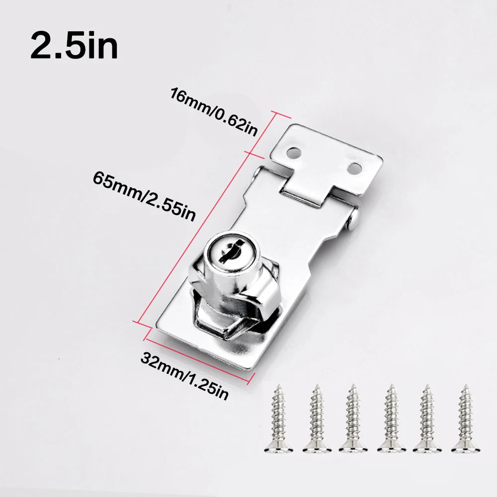 2.5 INCH KEYED LOCKING HASP STAPLE ZINC ALLOY SECURITY DOOR CABINET SHED LOCK SILVER