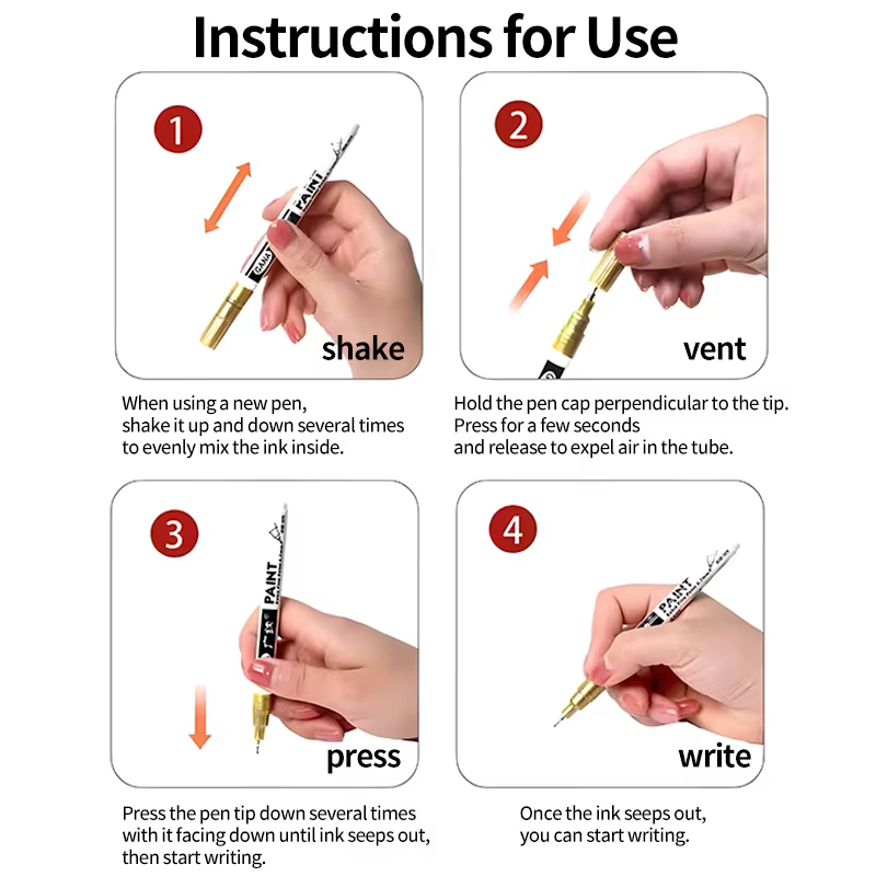4 x PERMANENT MARKER PEN 0.7mm GOLD SILVER WHITE BLACK