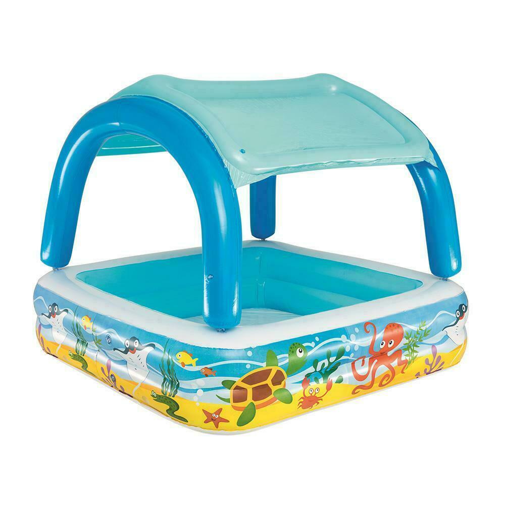 BESTWAY INFLATABLE KIDS PADDLING PLAY POOL 1.4m x 1.4m x 1.14m WITH CANOPY
