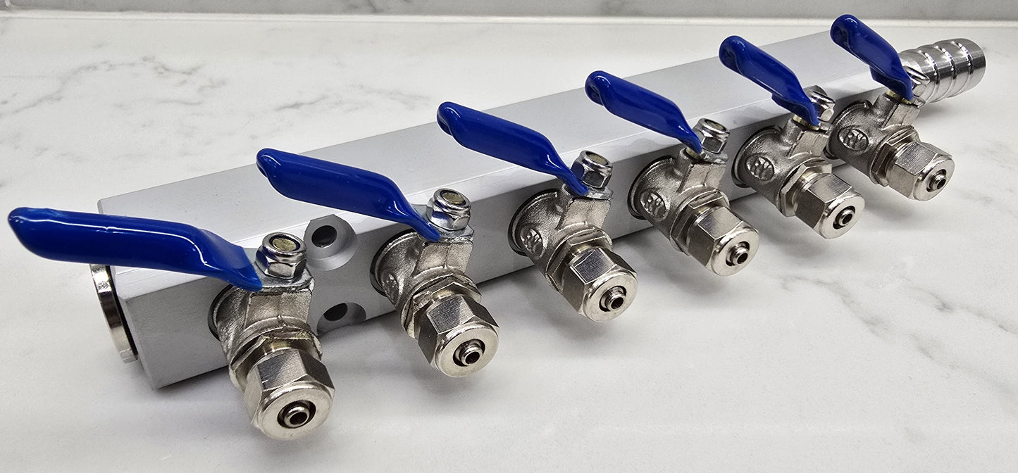 MANIFOLD BLOCK WITH TAPS 6 5 4 3 2 WAY