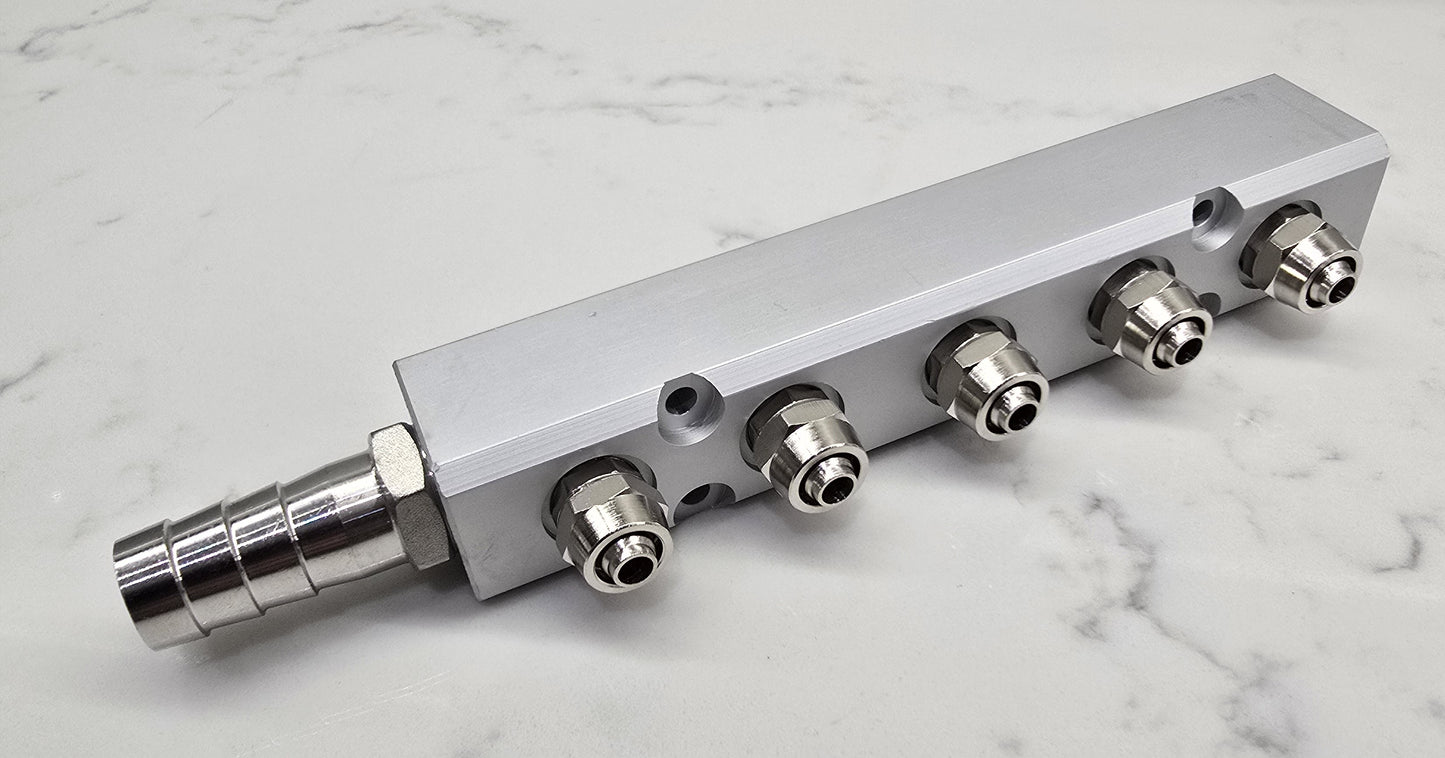 MANIFOLD BLOCK WITH HOSE CONNECTIONS 6 5 4 3 2 WAY