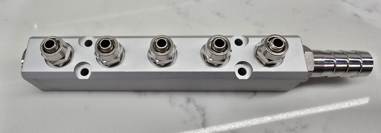 MANIFOLD BLOCK WITH HOSE CONNECTIONS 6 5 4 3 2 WAY