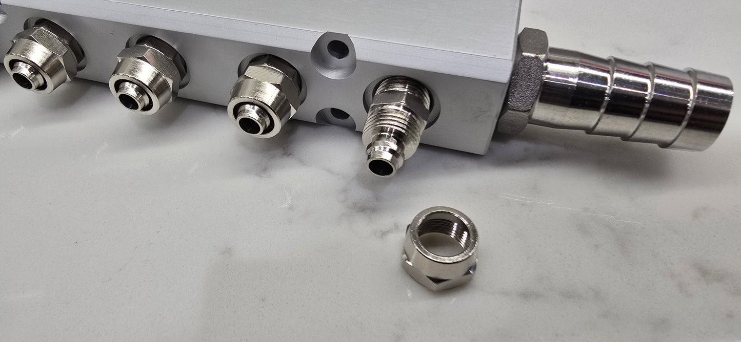 MANIFOLD BLOCK WITH HOSE CONNECTIONS 6 5 4 3 2 WAY