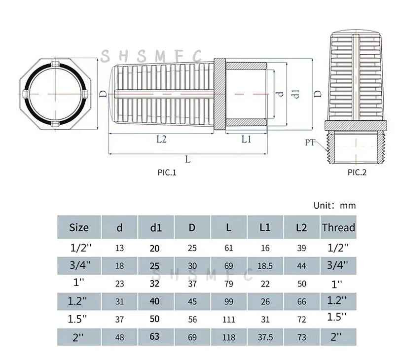 PVC INLET PIPE STRAINER 20 25 32 40 50mm 1/2" 3/4" 1" 1.2" 1.5" 2"