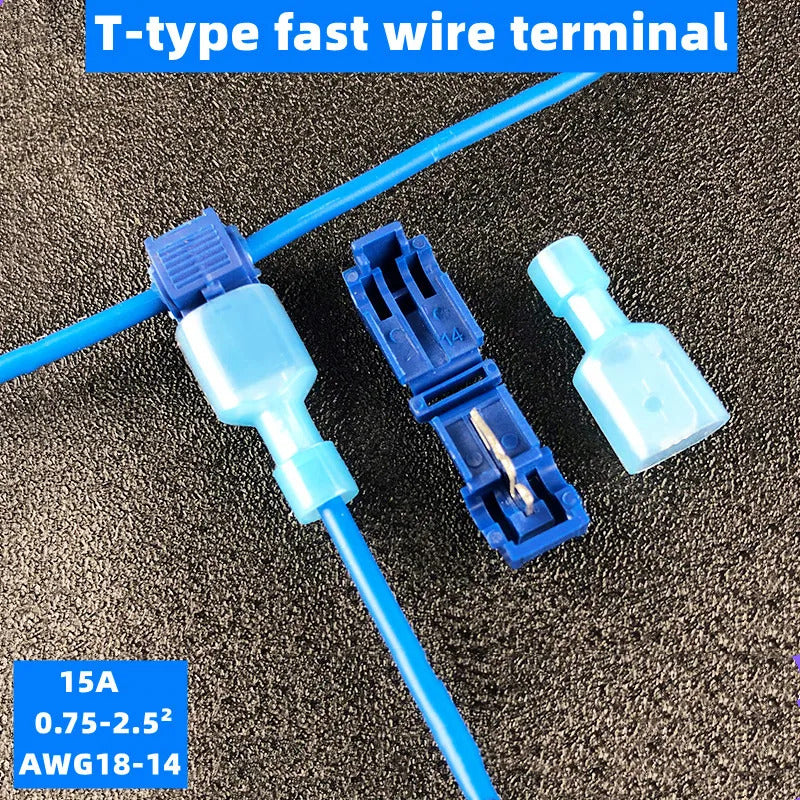 20 PAIRS QUICK SPLICE & SPADE WIRE CONNECTORS T TYPE CRIMP TERMINALS BLUE RED YELLOW