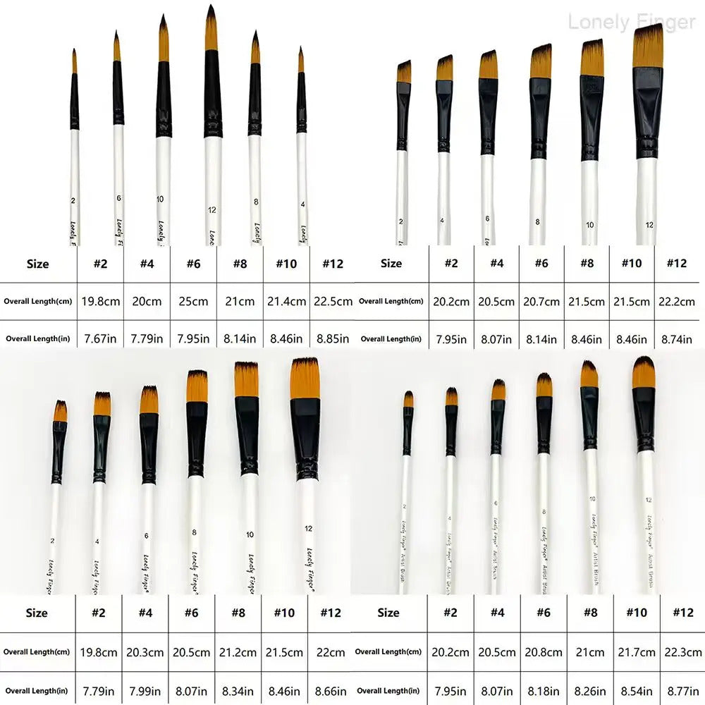 6 x PRO PAINT BRUSH SET - FLAT ROUND ANGLED FILBERT