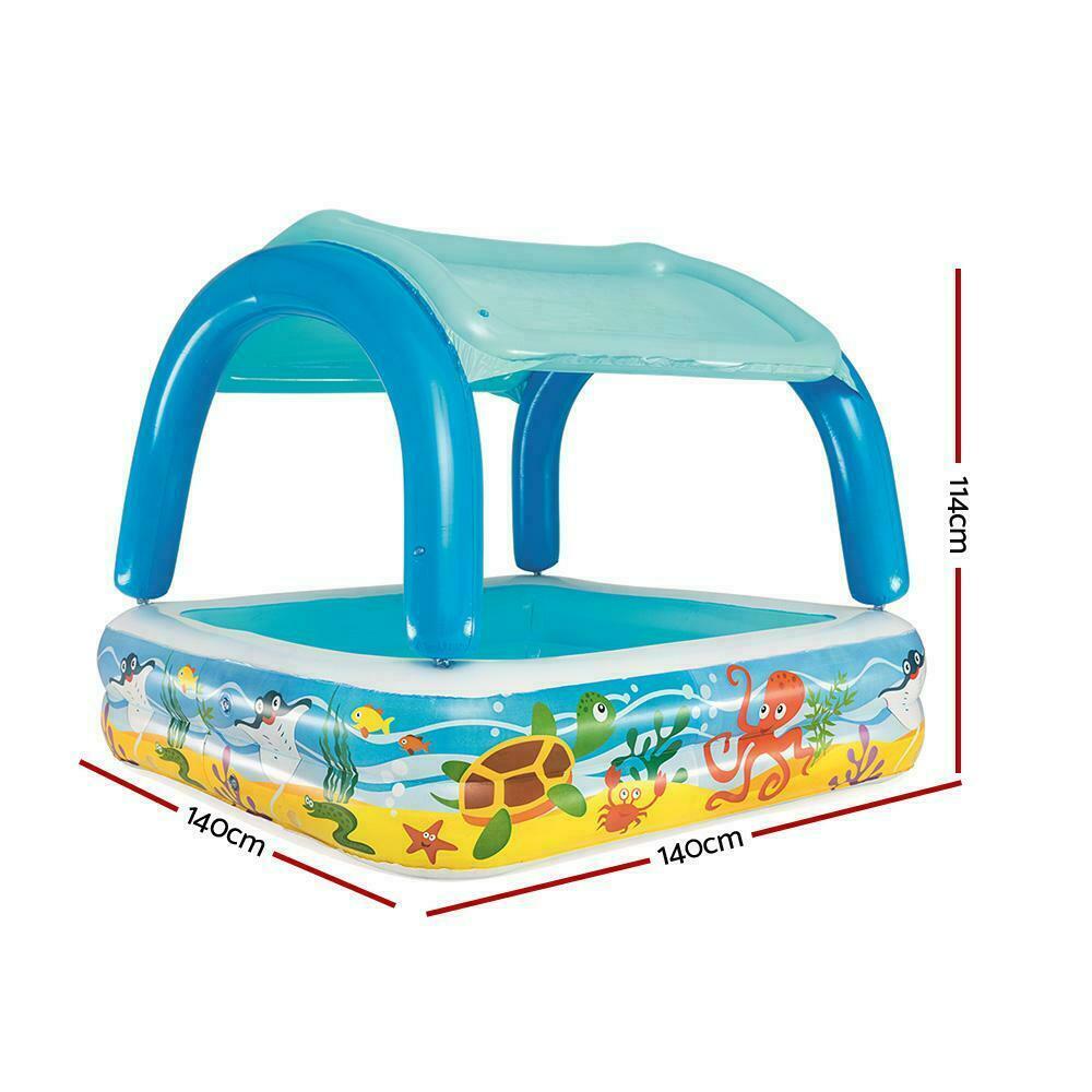 BESTWAY INFLATABLE KIDS PADDLING PLAY POOL 1.4m x 1.4m x 1.14m WITH CANOPY