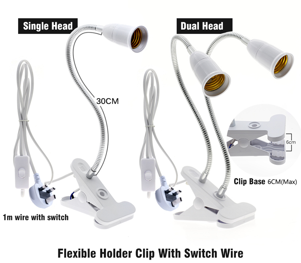 CLIP E27 GOOSENECK BULB HOLDER, FLEXIBLE GROW LIGHT LAMP