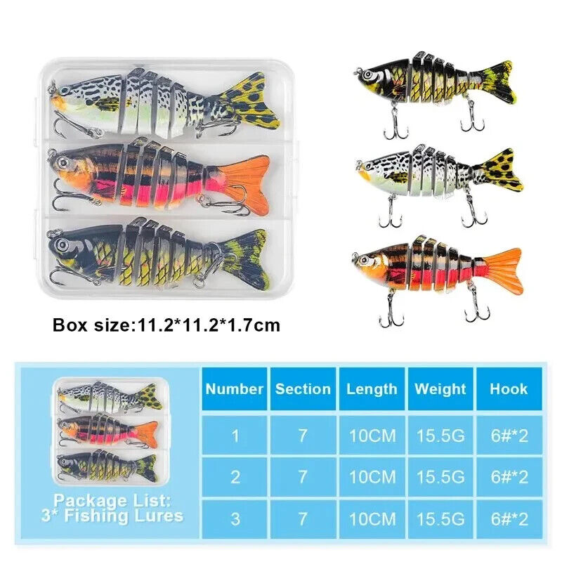 3 x 7 SEGMENT FISHING LURES 15g 10cm IN CASE