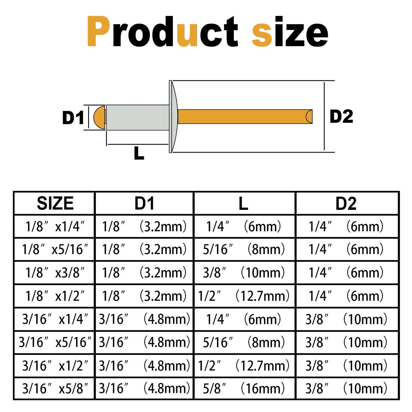 76 x ALUMINIUM COUNTERSUNK HEAD CORE PULLING RIVETS SET, 4 SIZES