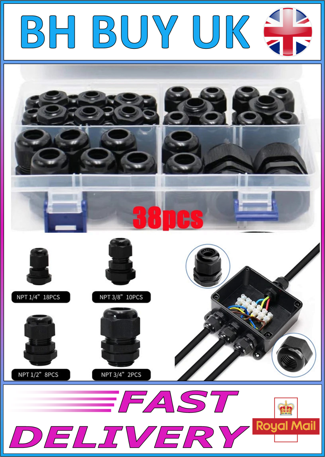 38 x WATERPROOF CABLE GLAND SET