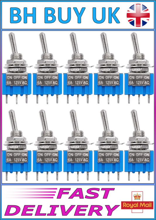 10 x TOGGLE SWITCH ON OFF ON 3 PIN 3 POSITION LATCHING MTS-103 AC 250V 3A UK