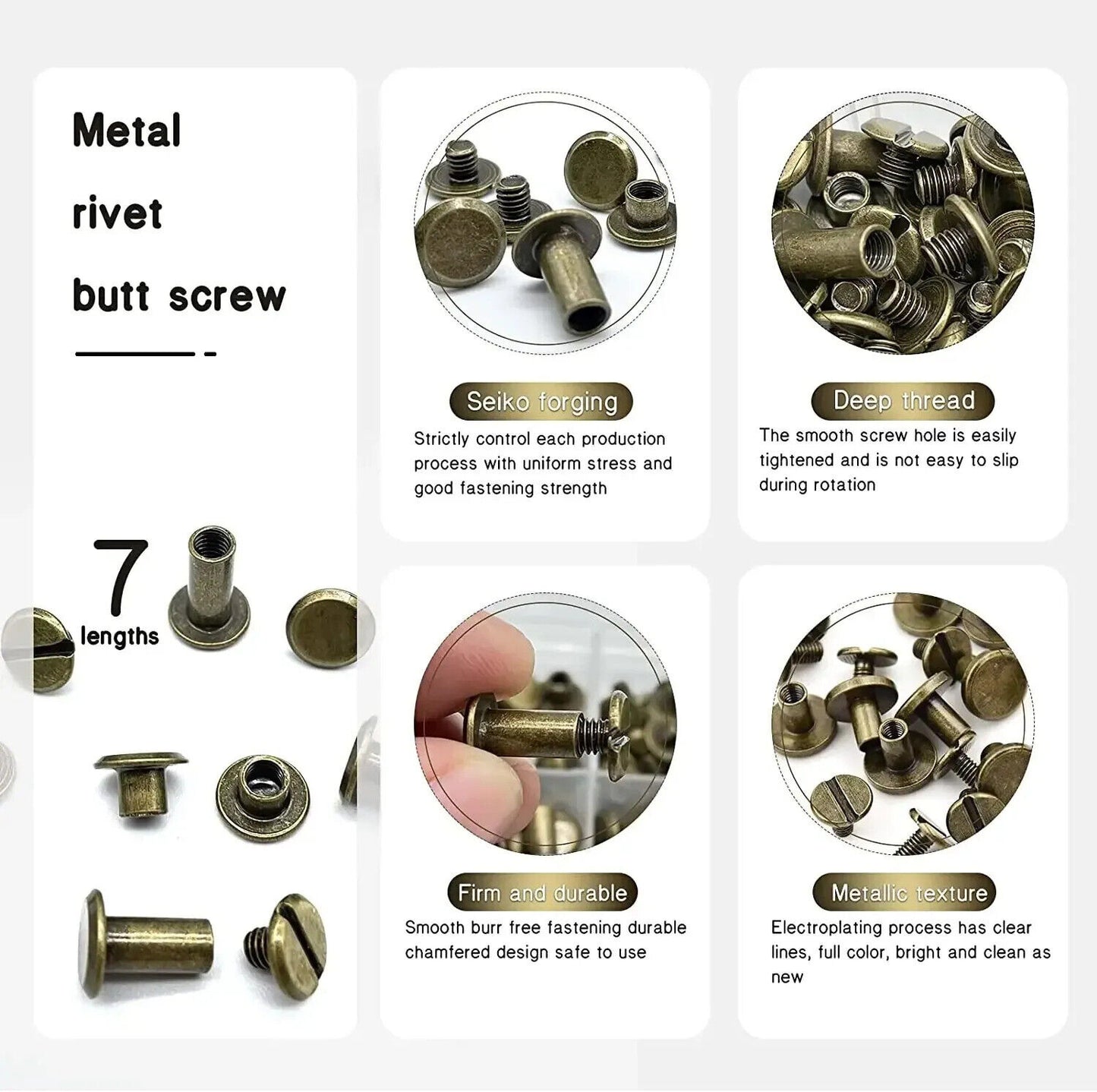 90 x SETS OF FLAT HEAD LEATHER RIVETS SILVER