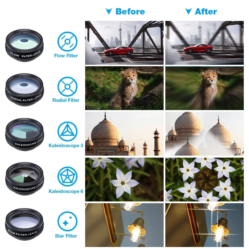 CLIP ON PHONE CAMERA LENSE KIT, 10 IN 1