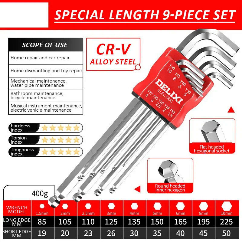 ALLEN KEY SET EXTENDED LENGTH SET IN HOLDER HEX WRENCH METRIC