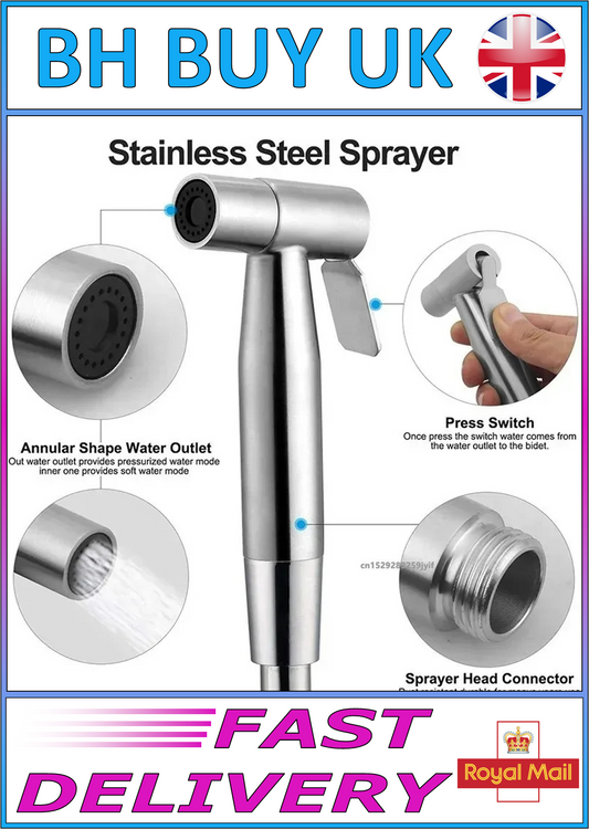 STAINLESS STEEL HAND SPRAY GUN - BIDET TOILET SHOWER 1/2"