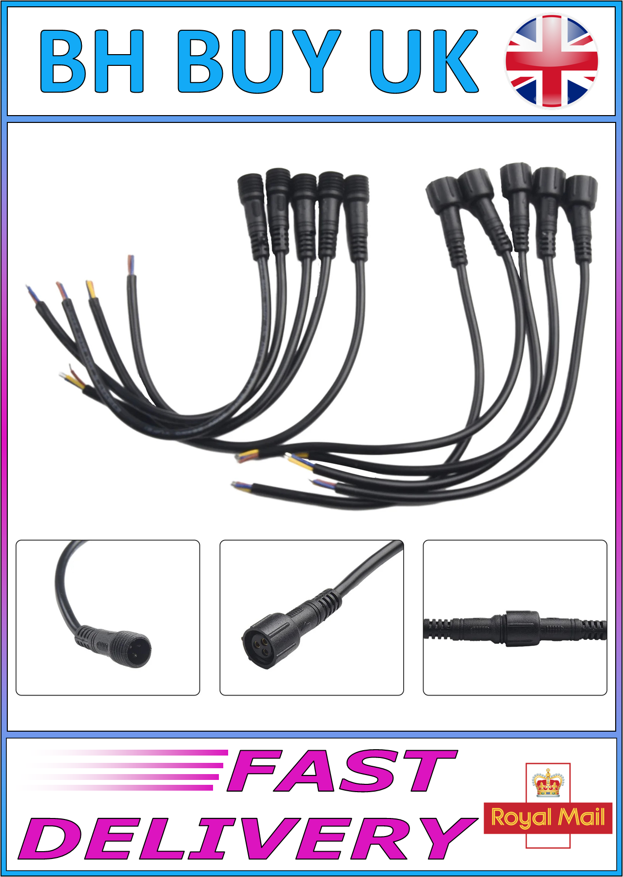 5 PAIRS IP65 WATERPROOF 2PIN 3PIN CONNECTORS
