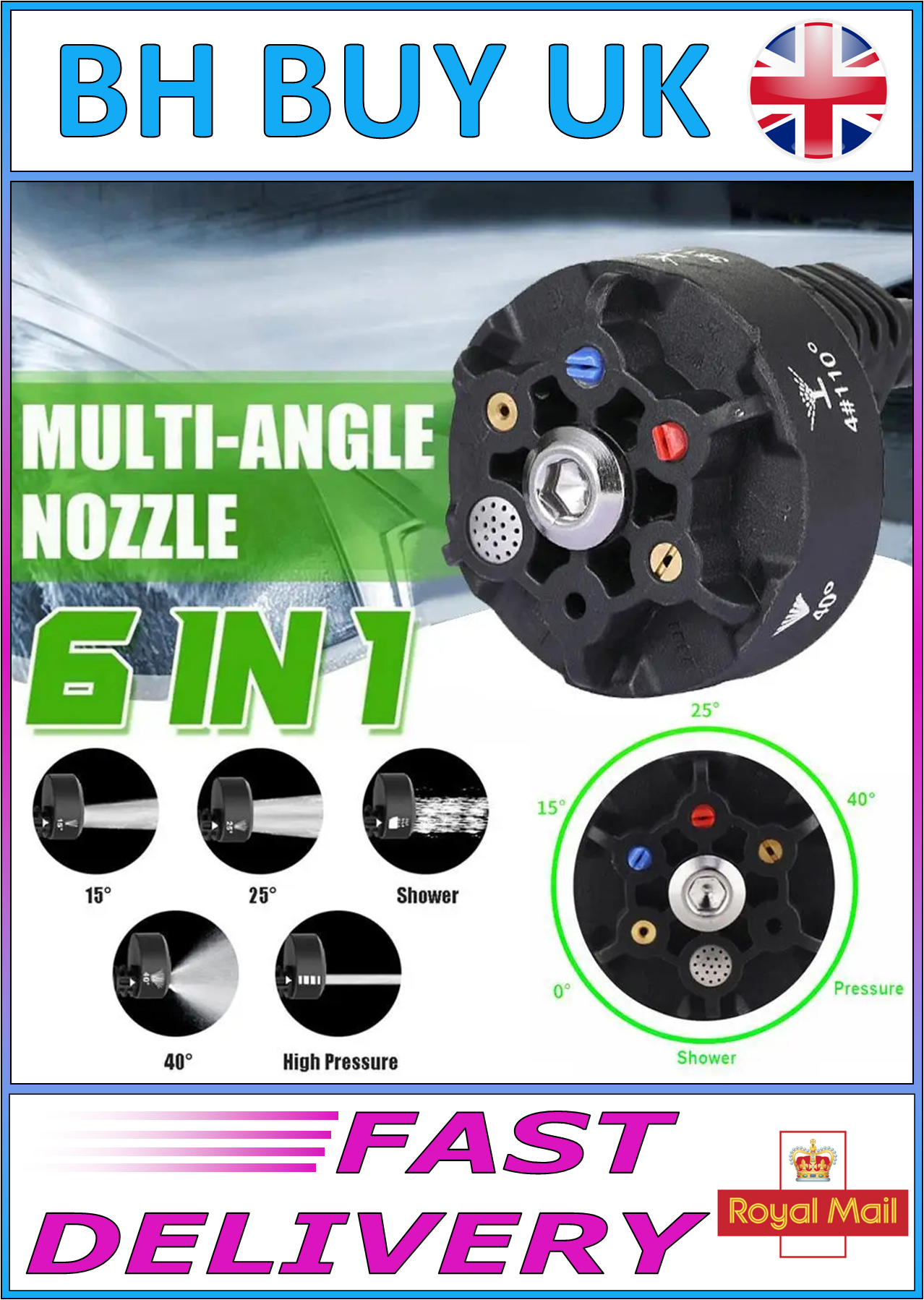 1/4" QUICK CONNECT HIGH PRESSURE NOZZLE WASHER 6 IN 1