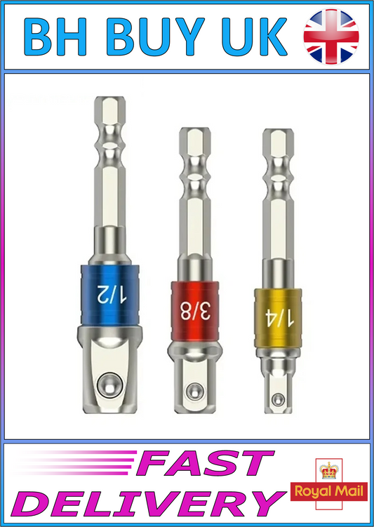 3 x SOCKET SET IMPACT DRIVER BITS 1/4" 3/8" 1/2"