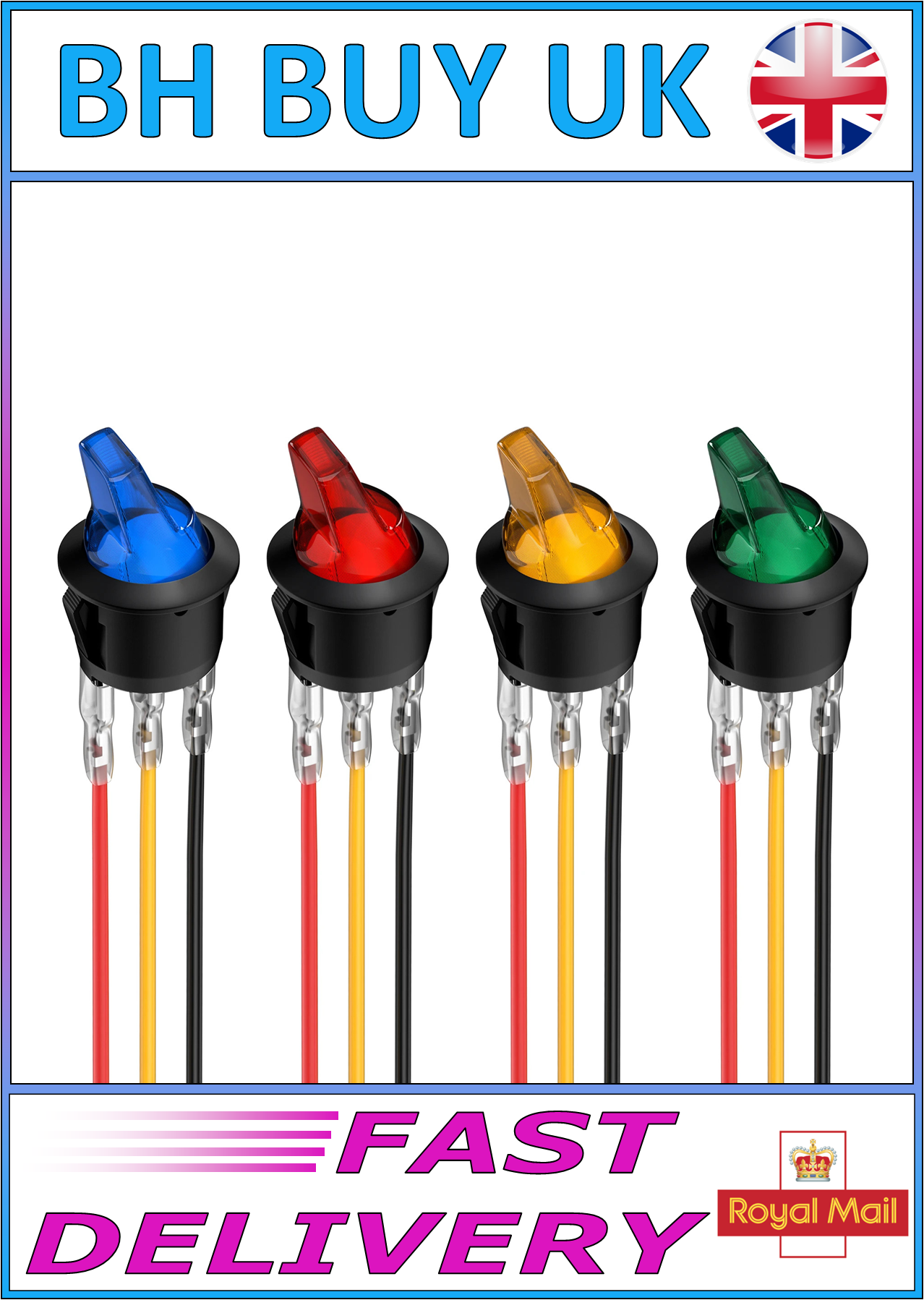 4 x LED TOGGLE ROCKER SWITCH 12V 20A