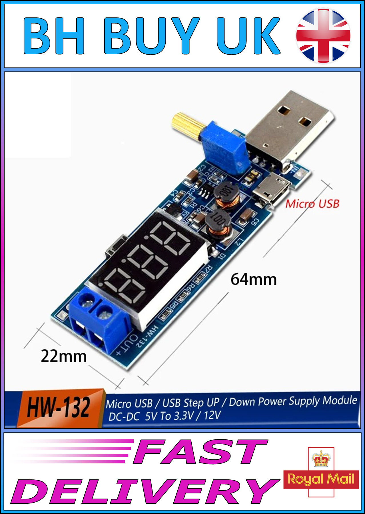 BOOST BUCK CONVERTER MICRO USB STEP UP DOWN POWER SUPPLY